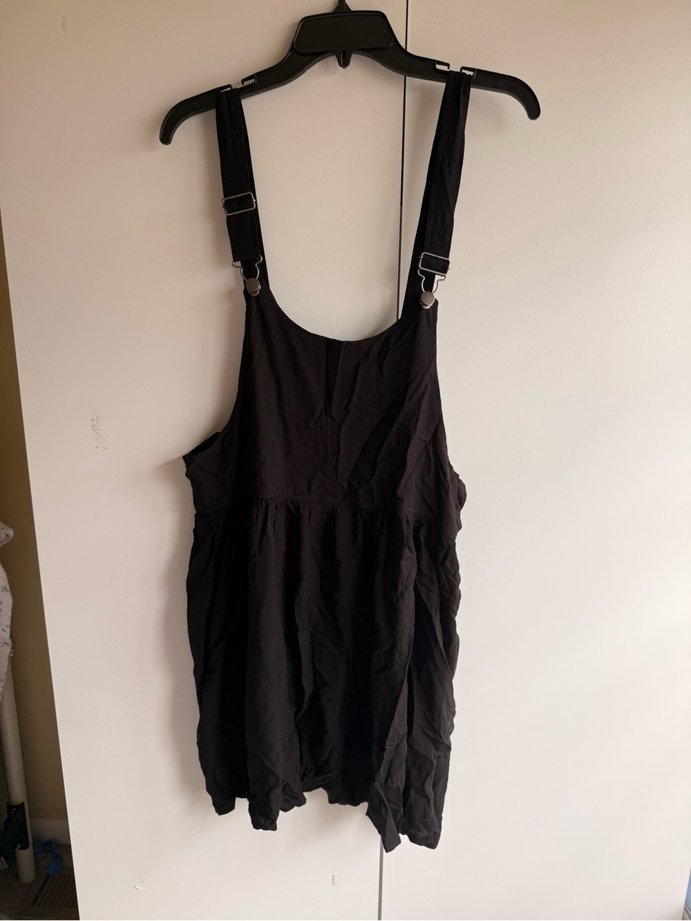 Black Adjustable-Strap Tunic Overall Mini Dress